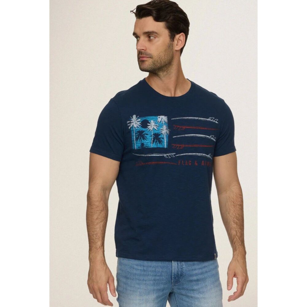 Flag & Anthem Men's Surfboard Palm Tree Graphic Tee Navy Blue Large NWT